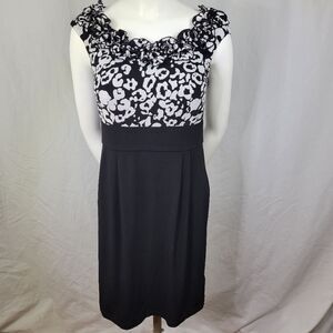AB Studio Black & White Ruffled Neck Dress